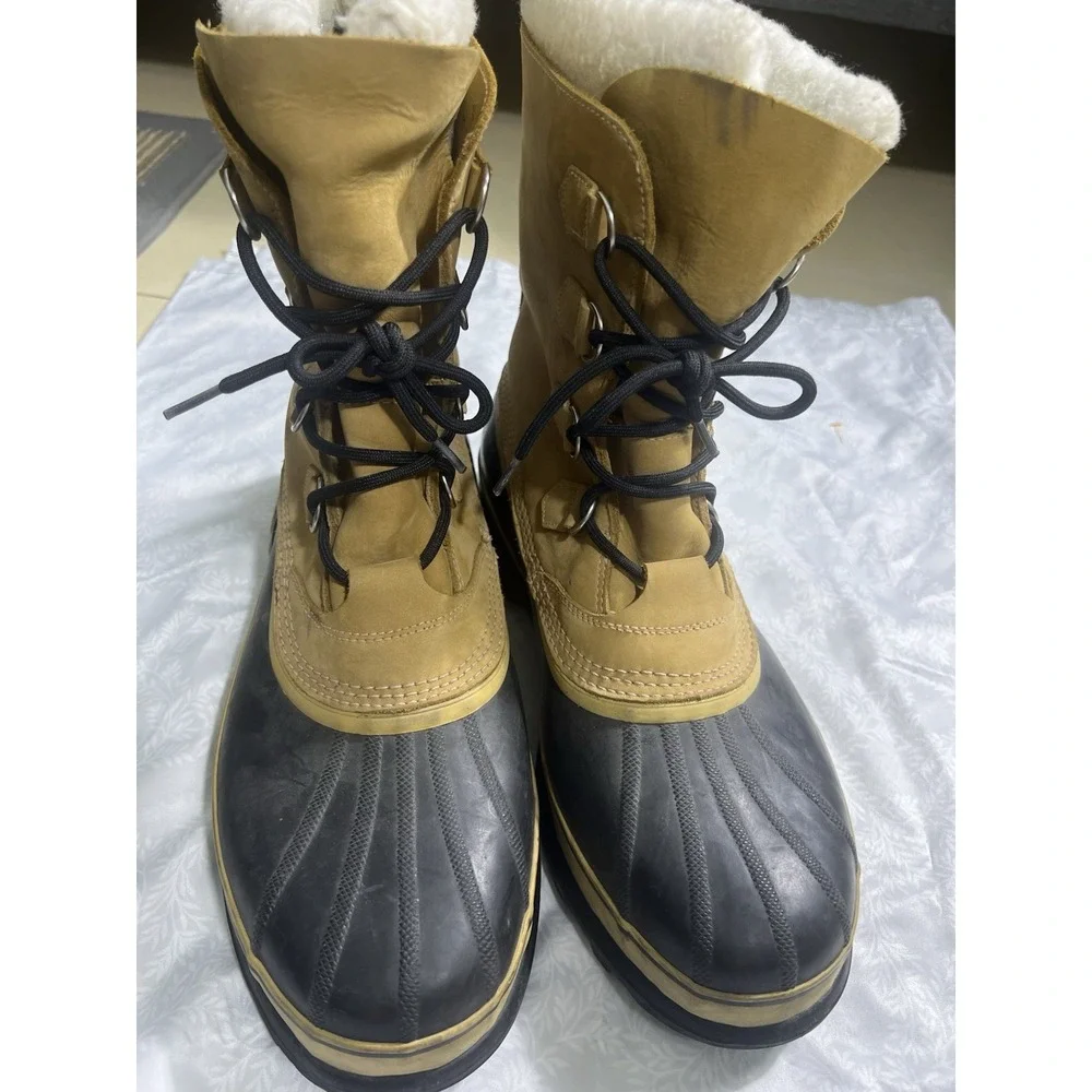 Sorel Caribou Mens Winter Boots Tan Black Waterproof Rubber Leather Snow Boots